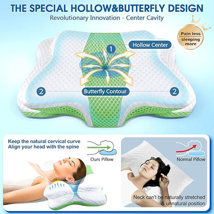 5X Pain Relief Cervical Pillow for Neck and Shoulder Support,Hollow Design Cervical Memory Foam Pillows, Orthopedic Ergonomic Neck Pillow,Contour Bed Pillow for Side,Back,Stomach Sleeper……