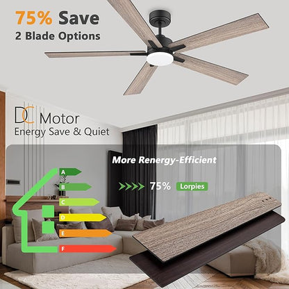 60” Smart Ceiling Fan with Lights Remote,Control via Alexa Google App Wifi,Silent DC Motor,Dimmable,Outdoor Indoor Modern Ceiling Fans for Large Bedroom Living Room Kitchen Patio,Black Walnut Brown