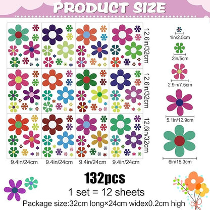 Amaonm 12 Sheets Large Daisy Wall Decals DIY Boho Sunflower Wall Stickers Peel and Stick Colorful ins Daisy Floral Wall Decor for Nursery Little Girls Teens Bedroom Living Room (12 Sheets of 133pcs)