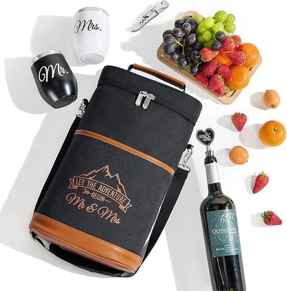 AW BRIDAL Mr and Mrs Gifts Bridal Shower Gifts His and Hers Gifts Wedding Gifts, Couple Engagement Gifts- Wine Gift Bag Wine Cooler Bag Insulated Wine Carrier Tote with Tumblers
