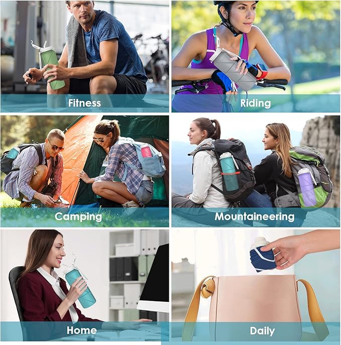 690ML Collapsible Water Bottles Reusable Leak Proof Silicone Water Bottle BPA Free Durable Foldable Sports Bottles & straw 23oz Lightweight Bottle for Gym Hiking Biking Camping Travel Bottle