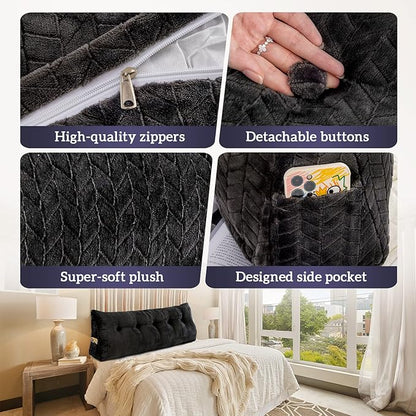 Triangular Wedge Headboard Pillow Large Bolster Bed Rest Reading Pillow Backrest Positioning Support Bolster Cushion with Removable Cover