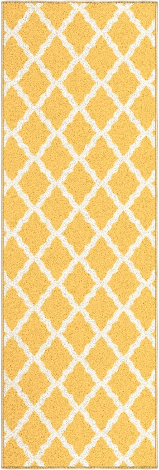 Machine Washable Moroccan Trellis Design Non-Slip Rubberback 2x5 Traditional Indoor Runner Rug for Hallway, Kitchen, Bedroom, Entryway, 20" x 59", Yellow