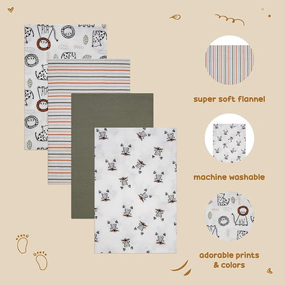 4-Pack Unisex Baby Cotton Flannel Receiving Blankets, One Size Newborn Swaddle Blankets (30 x 30)
