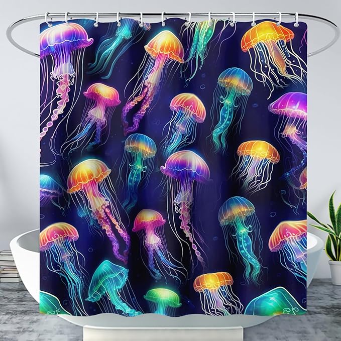 AILONEN Colorful Jellyfish Shower Curtain,Beautiful Jellyfish Bath Curtain Set for Kids Girls,Coastal Animal Fabric Shower Curtains for Bathroom, 72" W*84" H