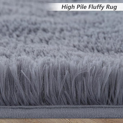 Indoor Door Mat,Soft Fluffy Bedroom Area Rug Plush Fuzzy Living Room Carpet Solid Faux Fur Nursery Room Floorcover Non Slip Non-Shed Small Throw Rugs for Dining Room Kitchen,Grey,2'7" x 4'11"