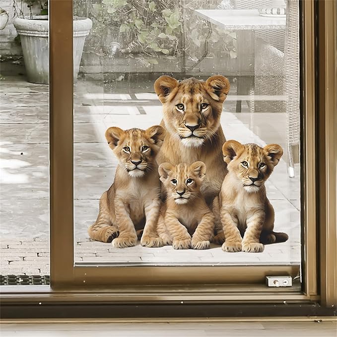 Lion Wall Decals, Vinyl Removable 3D Stickers for Bedroom Nursery Decor - Peel and Stick Cute Baby Girl Boy Toddler Kids Room Art Decoration, Woodland Forest Safari Jungle Mural Waterproof