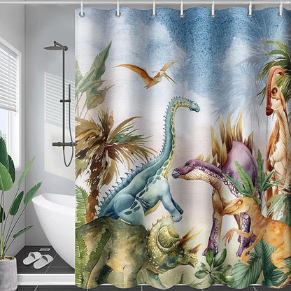 AILONEN Dinosaur Shower Curtain 72" W*72" H for Bathroom,3D Tropical Dinosaur Bathroom Shower,Cartoon Dinosaur Boys Bath Curtain Polyester Waterproof Shower Curtain with 12 Hooks