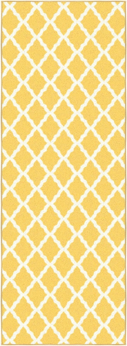 Machine Washable Moroccan Trellis Design Non-Slip Rubberback 2x6 Traditional Indoor Runner Rug for Hallway, Kitchen, Bedroom, 2'2" x 6', Yellow