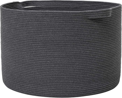 24" x 24" x 17" Max Size Large Cotton Rope Basket, Extra Large Storage Basket, Woven Laundry Hamper, Cloth Storage Bin, for Blankets Clothes Towels Pillows in Living Room, All Dark Grey