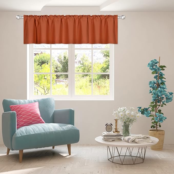 Burnt Orange Valance - Rust Valance for Windows 100x18 Inch Solid Blackout Rod Pocket Kitchen Short Curtain Toppers Valance for Bathroom Living Room, Terracotta