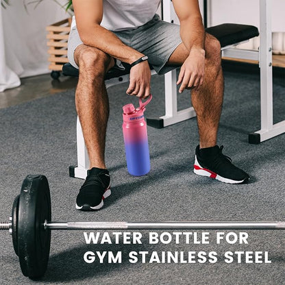 28oz Sports Water Bottle with Straw, Stainless Steel Vacuum Insulated Cooling Water Bottle, Leak Proof Metal Water Bottle, Double Insulated, Suitable for Sports, Gym and Travel (Rose & Blue)