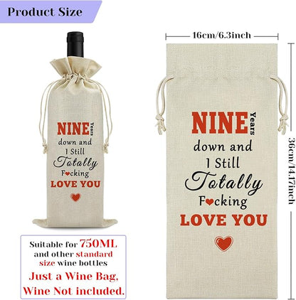 9th Anniversary Wedding Gift for Couple Wine Bag 9 Years of Marriage Gift for Women Men Drawstring Wine Wrapping Bag 9th Anniversary Keepsake Gift Birthday Christmas Valentine Gift Wine Gift Bag