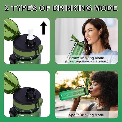 32 oz Water Bottle with Detachable Straw, Clear Motivational Water Bottles with Time to Drink, Tritan & BPA Free Sports Water Jug with Time Marker, Upgraded handle design