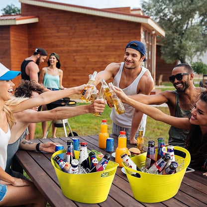 6 Pieces Ice Buckets Bulk, Plastic Ice Buckets with Handles, Oval Storage Tub, Large Capacity Ice Drink Bucket for Party Bar Wine Beer Champagne Beverage Bottle Cooler (Yellow,4.5 Liter)