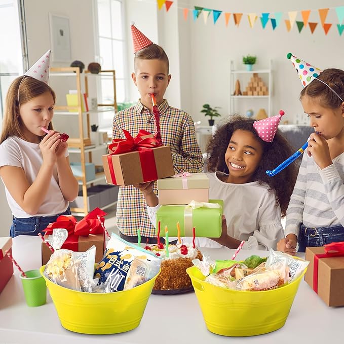 6 Pieces Ice Buckets Bulk, Plastic Ice Buckets with Handles, Oval Storage Tub, Large Capacity Ice Drink Bucket for Party Bar Wine Beer Champagne Beverage Bottle Cooler (Yellow,4.5 Liter)