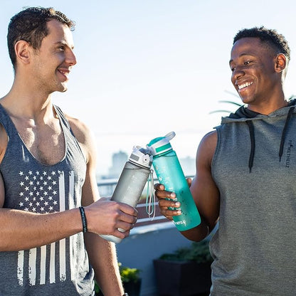 Prometheuz 32oz Water Bottle with Straw, Motivational Water Bottle with Time Marker, Water Bottles Leakproof & BPA-Free for Sports, Work and Fitness Grey