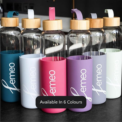 Femeo® Glass Water Bottle for Women | Eco, Yoga & Gym Friendly, 18oz | 100% Leakproof, BPA-Free, Dishwasher Safe, Borosilicate Drinking Glass Bamboo Sports Cap Teal