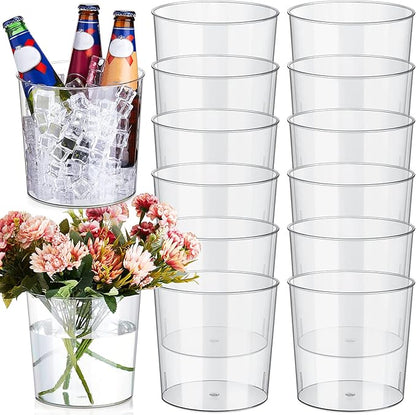 Plastic Ice Bucket Clear Flower Vases 6L Large Champagne Beer Buckets Classic Transparent Wine Chiller Tub Portable Wine Cooler Bucket Multipurpose Trash Can Wastebasket for Party Bar Kitchen (12 Pcs)