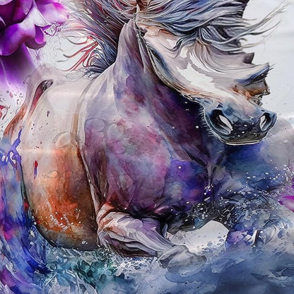 AILONEN 3D Horse Shower Curtain,Galloping Horses with Butterfly Waterproof Fabric Shower Curtains for Bathroom,Oil Purple Rose Bath Curtain Set with Hooks, 72" W*78" H