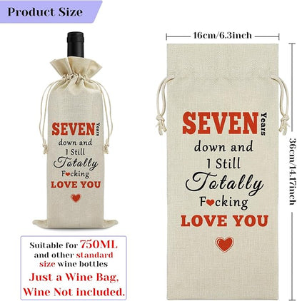 7th Year Marriage Gift for Couple Wife Husband Wine Bag 7th Anniversary Wedding Gift for Women Men Wine Gift Bag Valentine Birthday Christmas Gift for Him Her Drawstring Wine Wrapping Bag