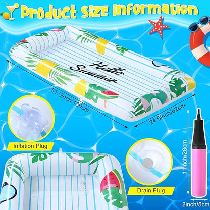 3 Pcs Inflatable Serving Bars Summer Ice Buffet Salad Serving Trays Ice Holder for Party BBQ Picnic Inflatable Drink Cooler with Drain Plug Air Pump Luau Pool Party Supplies (Palm Leaf)
