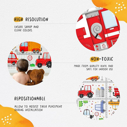 Large Car Wall Decals for Kids by Lipastick - 132 pcs Transports Wall Stickers Peel and Stick Truck Stickers - Wall Decals for Boys Kids Baby Room - Construction Cars City Wall Decor Removable L Size