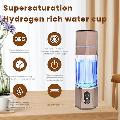 Portablely Hydrogen Generator Water Bottle,Drinking Hydrogen Water Generator, Hydrogen Rich water Generator bottle for Outdoor Sports（champagne, zbfC1champagne