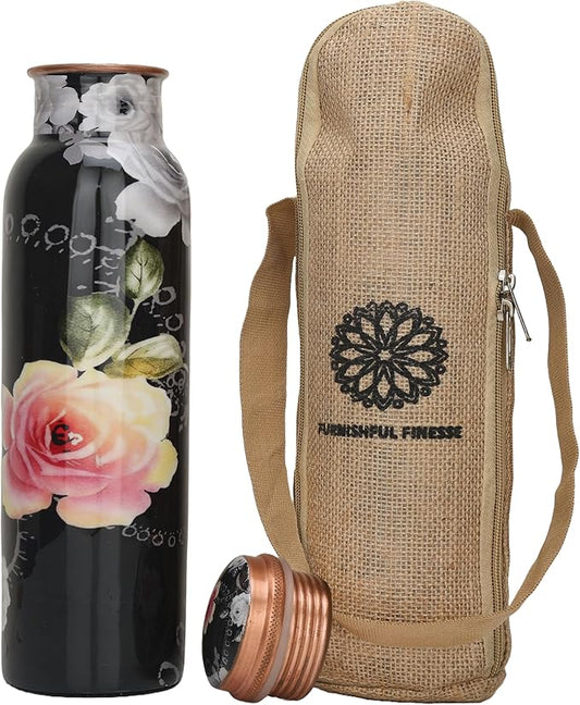 Copper Water Bottle for Drinking 34 oz Handmade Ayurvedic Health Benefits Leak Proof Copper water Bottle With Carry Bag for Sport Fitness Yoga - Natural Copper Water Bottle