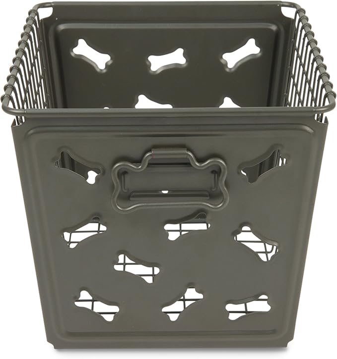 Spectrum Diversified Macklin Basket Steel Bin Bone Design, Pet Accessory Rust-Resistant Finish, Dog Toy Organization & Storage, Medium, Industrial Gray