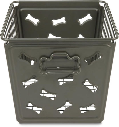 Spectrum Diversified Macklin Basket Steel Bin Bone Design, Pet Accessory Rust-Resistant Finish, Dog Toy Organization & Storage, Medium, Industrial Gray