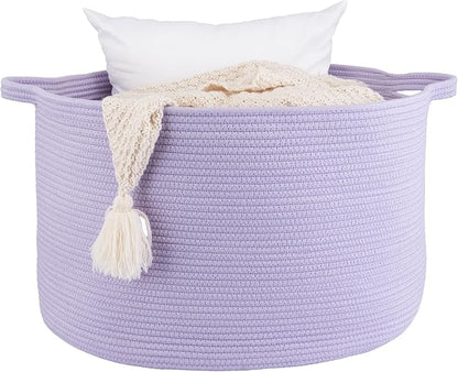 Large Cotton Rope Basket Blankets Basket Living Room 22"x14" Toy Basket for Kids Rope Storage Basket for Nursery Woven Laundry Basket for Clothes Baby Toy Storage round purple or Lavendor