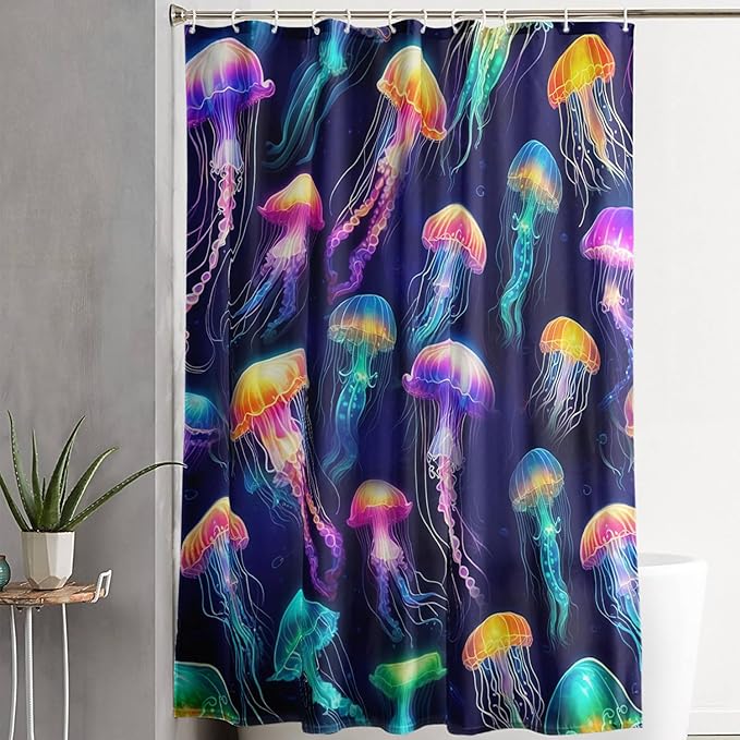 AILONEN Colorful Jellyfish Shower Curtain,Beautiful Jellyfish Bath Curtain Set for Kids Girls,Coastal Animal Fabric Shower Curtains for Bathroom, 72" W*84" H