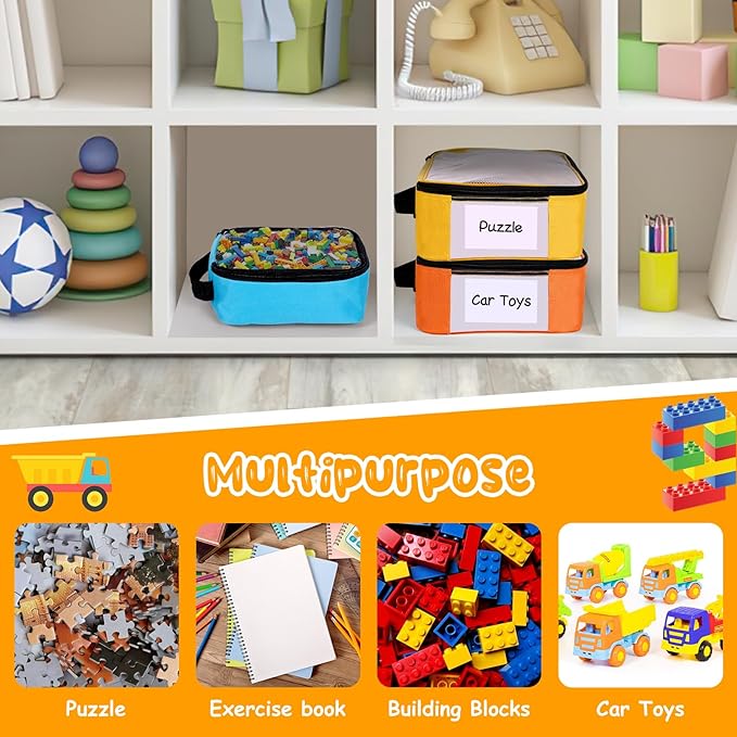 6 Packs Toy Storage Bags with Zipper, Clear PVC Organizing Bags,Waterproof Toy Storage Bags,Toy Organizing Bags for Building Blocks, Books, Puzzle