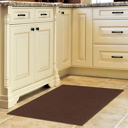 Machine Washable Modern Solid Design Non-Slip Rubberback 2x3 Traditional Area Rug for Entryway, Bedroom, Kitchen, Bathroom, 2'3" x 3', Brown