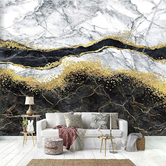 Black Gold Marble Wallpaper for Bedroom Background Decor (Not Peel and Stick)