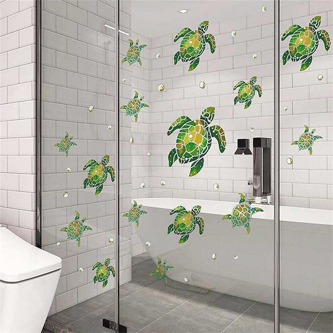 Waterproof Removable Watercolor Turtles Vinyl Wall Decal for Nursery Kidsroom School Classroom Livingroom Bedroom Bathroom Sea Life Sticker in Coastal Ocean Theme