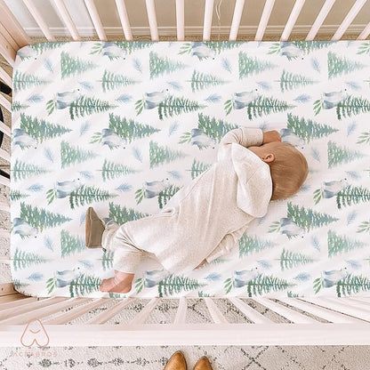 ACRABROS Crib Sheets for Girl Boy: Stretchy Baby Fitted Crib Mattress Sheets Sets 2 Pack Standard Size Ultra Soft Neutral, Bears &Forest