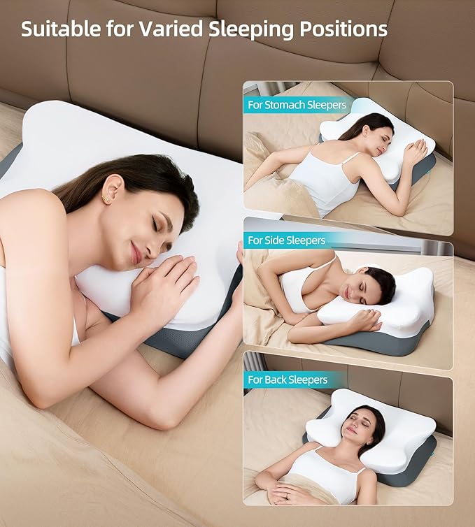 ALLJOY Cervical Pillow for Neck Shoulder, Ergonomic Side Sleeper Pillow for Pain Relief, Cooling Odorless Memory Foam Pillows for Deep Sleep, Neck Support Pillow for Back Stomach Sleepers, Grey