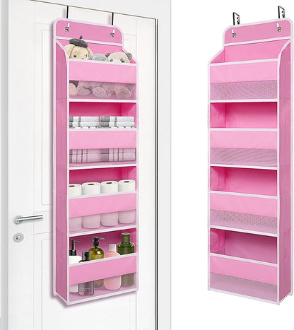 Heavy Duty Over Door Organizer, Wall Mount Hanging Organizer Storage with 4 Large Capacity Pockets, Closet Bathroom Nursery Bedroom Dorm, Toys Cosmetics Sundries and Baby Essentials, Pink