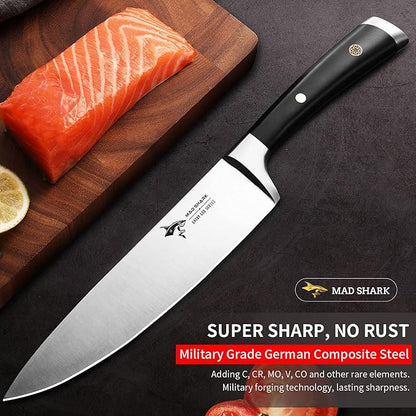 MAD SHARK Basic Chef Knife 8 inch Premium Kitchen Knife, German High Carbon Stainless Steel Ultra Sharp Chef's Knife with Ergonomic Handle & Gift Box, Perfect for Chopping Meat, Fish, Fruit, Vegetable