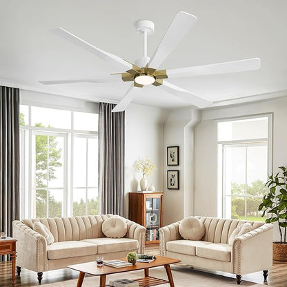 68 Inch Ceiling Fan with Lights and Remote Control, 6 Reversible ABS Blades, 6-Speed Noiseless DC Motor with 4.5" / 12" / 24" Downrods for Bedroom Dining Living Room, Gold and White