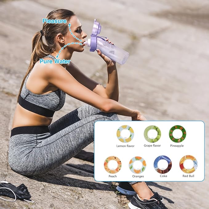 Flavor Pods for Water Bottle,7pcs Flavor Pods Fruity Scent for Sports Water Bottle,with Water bottle 0 Sugar, 0 Calorie For Fitness Outdoor School (Black+7Pod), FNDAI02