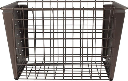 Tovolo Macklin, Stamped Steel & Wire Basket for Closet & Cubby Storage Vintage-Inspired Design with Customizable Label Plate, Medium, Bronze
