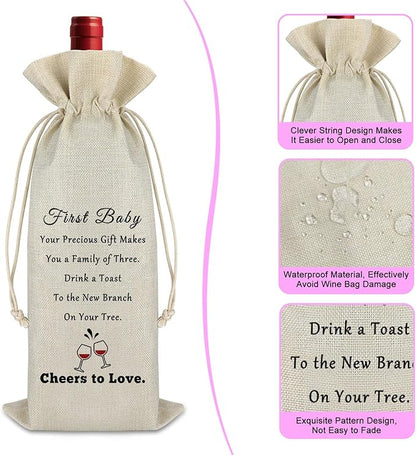 Gfhzdmf First Baby Gifts for Women Wine Gift Bag Daughter Gifts Son Gifts Graduation Wedding Gifts for Granddaughter Easter Christmas Gift for Her Him Reusable Burlap Wine Wrap Bags Party Decors