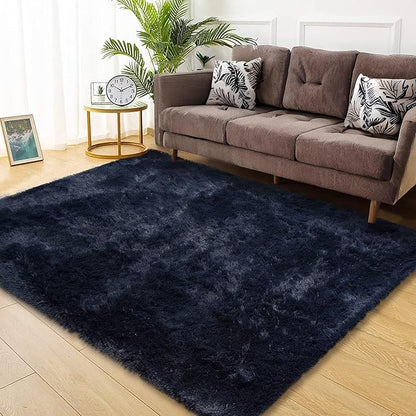 Navy Blue Shag Rug for Bedroom, Abstract Fluffy Soft Area Rugs for Living Room Nursery Kids Room, Non Skid Thick Throw Rug, Indoor Modern Floor Carpets for Dorm Office Kitchen, 5' x 8'