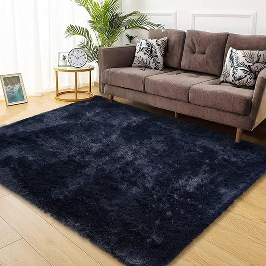 Large Modern Shag Rugs for Living Room, Fluffy Soft Area Rug Plush Carpet for Bedroom, Indoor Luxury Fuzzy Rug for Girls Kids Room Decor, Non Shedding Faux Fur Rugs, Navy Blue, 6' x 9'