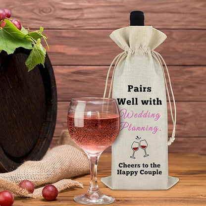 Appreciation Gift for Wedding Planner Wine Bag Newlywed Gift Engagement Gift for Bride Groom Bridal Shower Gift Wedding Planning Thank You Christmas Gift for Families Friends Drawstring Burlap Bag