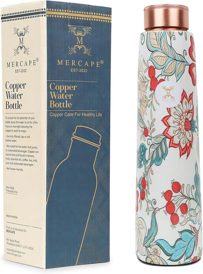 Copper Water Bottle A Handmade Ayurvedic Enameled Print Pure Copper Water Bottle For Drinking - Increase Your Water Consumption, and Experience Immediate Health Benefits (ENAMELED PRINT 6)