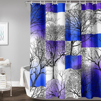 AILONEN Blue and White Tree Abstract Shower Curtain,Minimalist Printed Plant Tree Arts Bath Curtain,Modern Boho Waterproof Curtain for Bathroom Decor, 72" W x 84" H